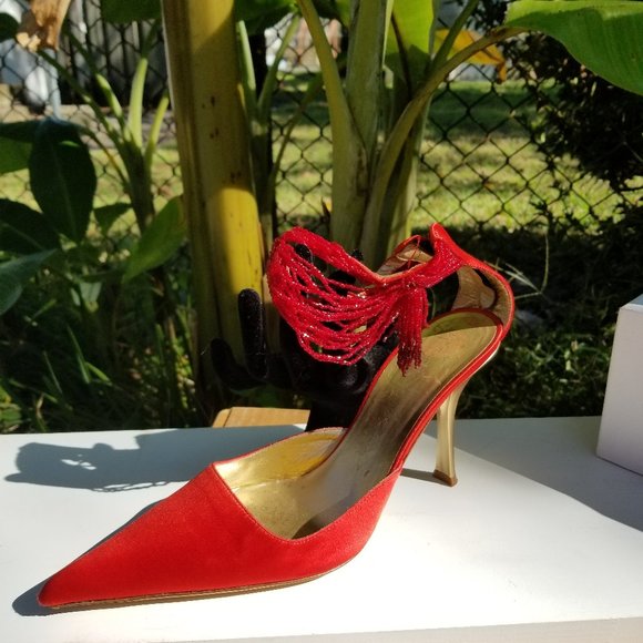 Giuseppe Zanotti RED Silk heel 8.5 Italy - Picture 2 of 6